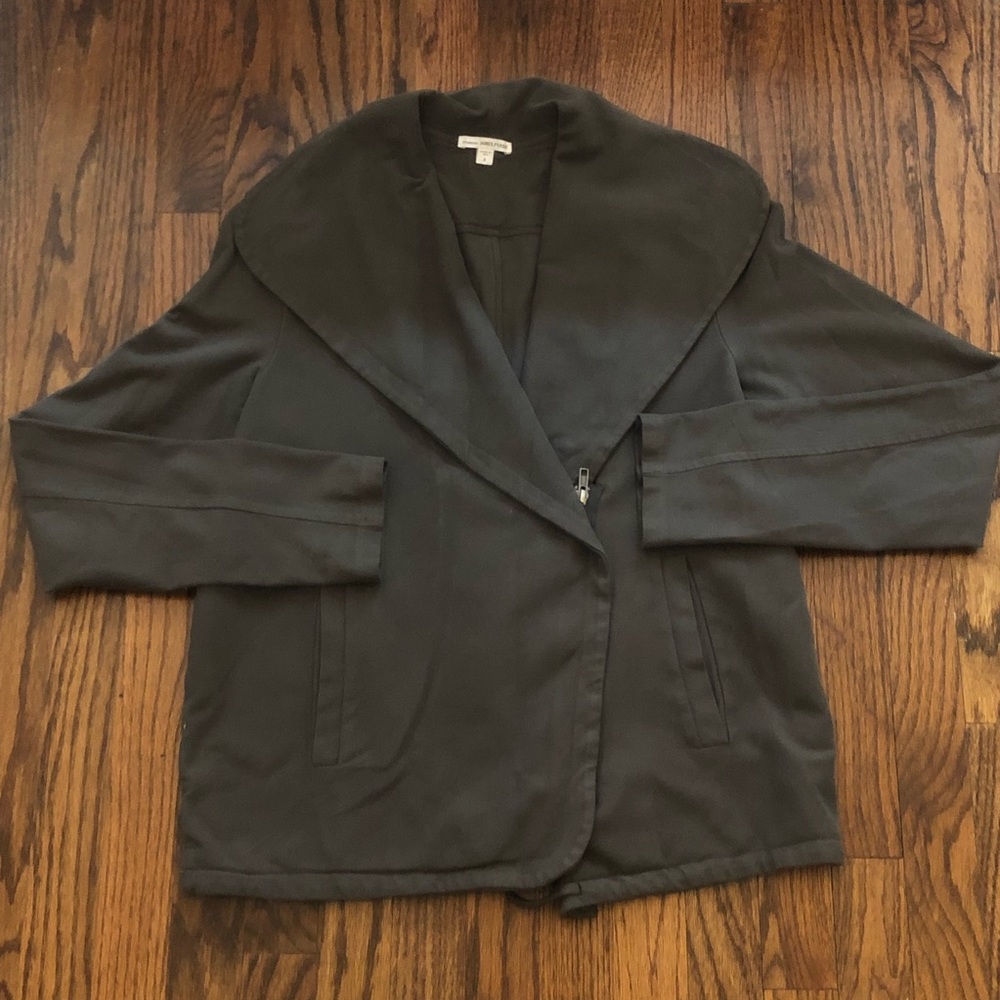 James Perse Shawl Collar Zip Up in Khaki